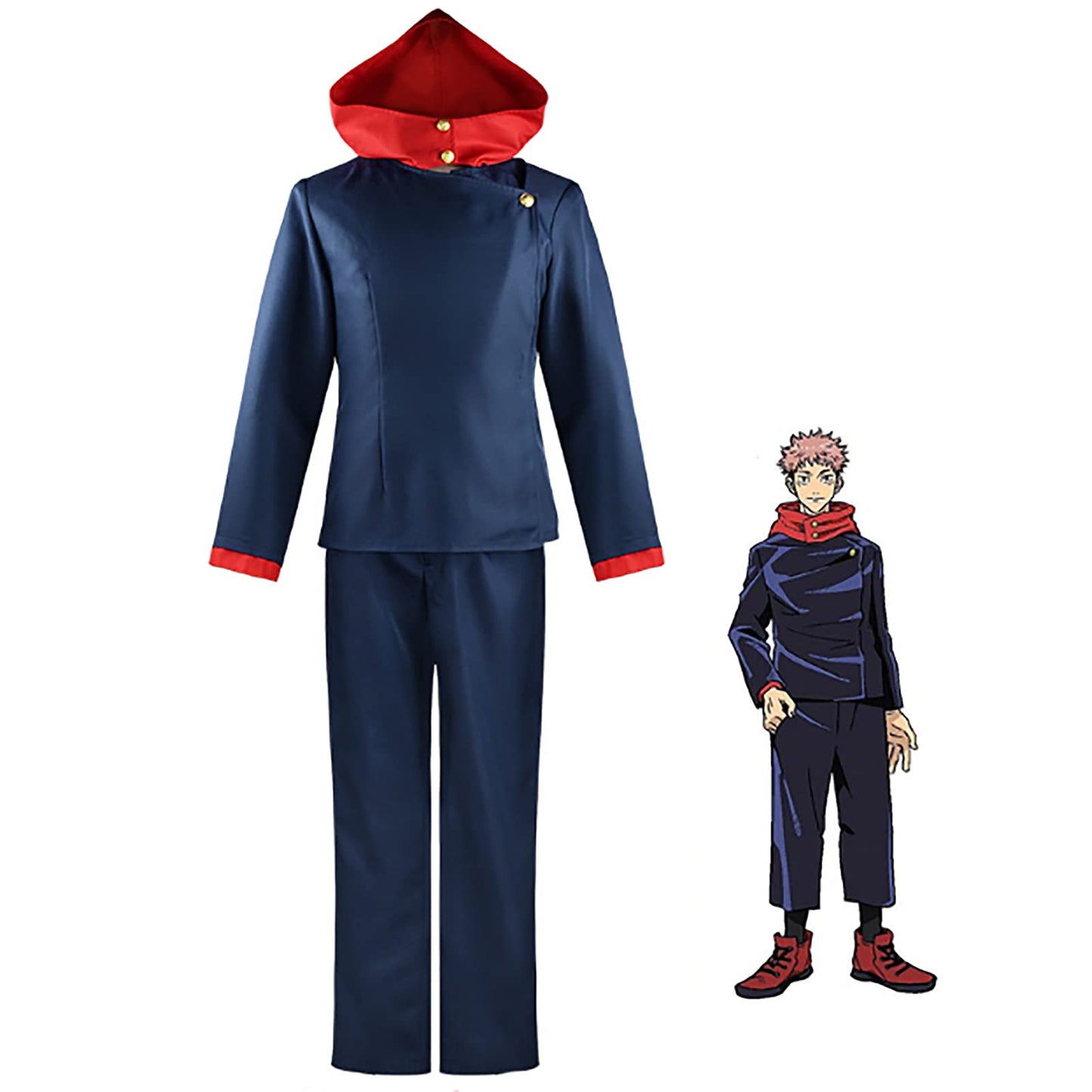 Naruto anime character outfit with navy blue and red details on a white background