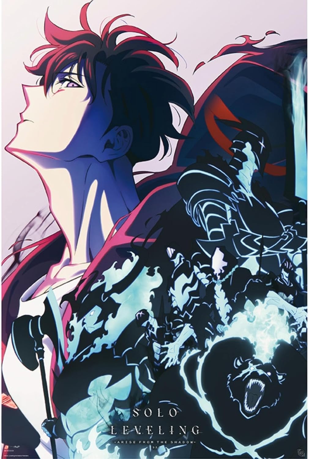 Animated character with stylized design and text 'SOLO LEVELING' on a dark background