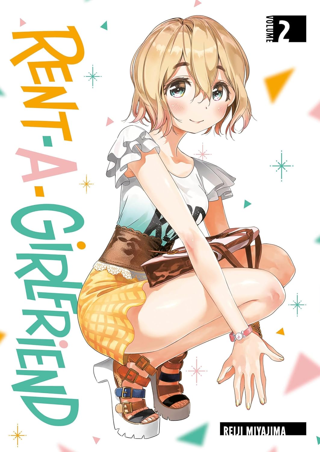 Cover of 'Rent-A-Girlfriend' manga with an anime character sitting on a colorful background