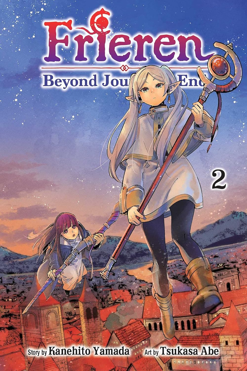 Manga book cover titled 'Frieren: Beyond Journey's End' with two characters and a cityscape in the background.