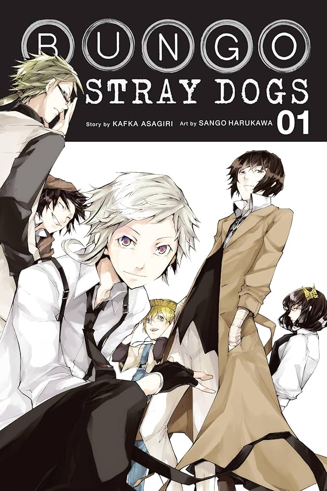Cover of 'Bungo Stray Dogs' manga with characters in a group pose.