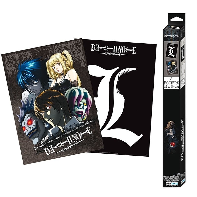 Anime-themed posters and packaging with character illustrations and the 'DEATH NOTE' logo.