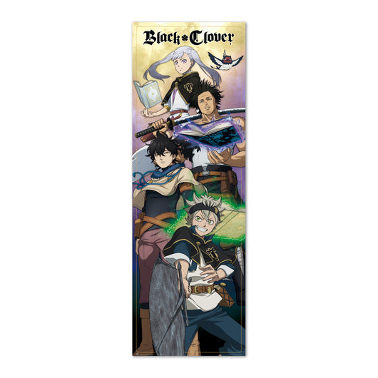 A tall, narrow vertical art print or poster featuring illustrated characters from Black Clover, with the title at the top and multiple anime-style characters arranged on a light background.