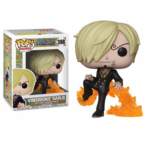 Funko Pop figure of Sanji from One Piece, wearing his classic suit and posed stylishly, in collector packaging.