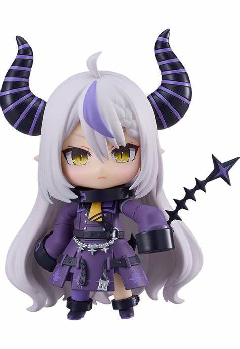 Nendoroid figure of La+ Darkness from Hololive Production, featuring detailed costume and accessories, in collector packaging.