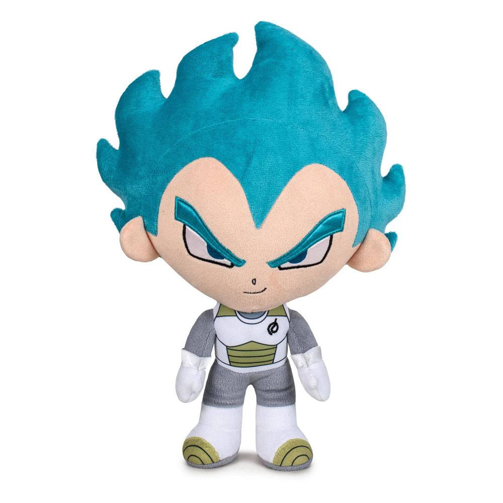 Plush toy of a character with blue hair and a gray outfit on a white background