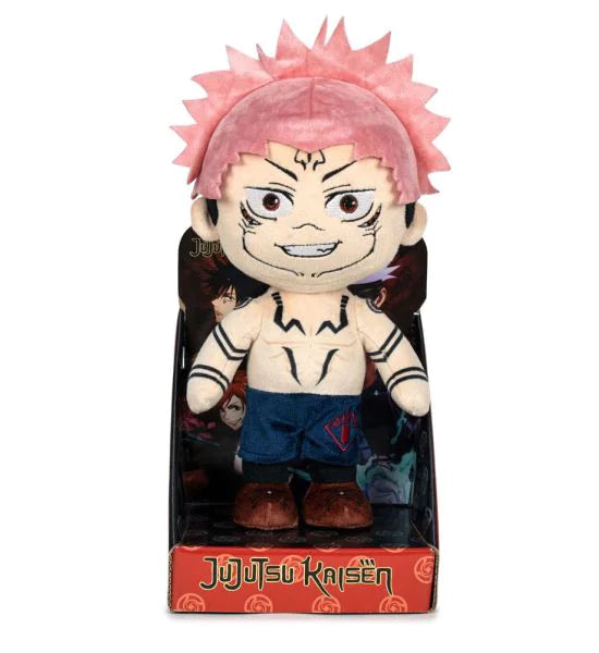 A plush toy of the anime character Jujutsu Kaisen 5 Ken Kaneki, displayed inside its original retail packaging. The plush features spiky pink hair, a cream-colored face and torso with black line art, blue pants, and brown shoes.