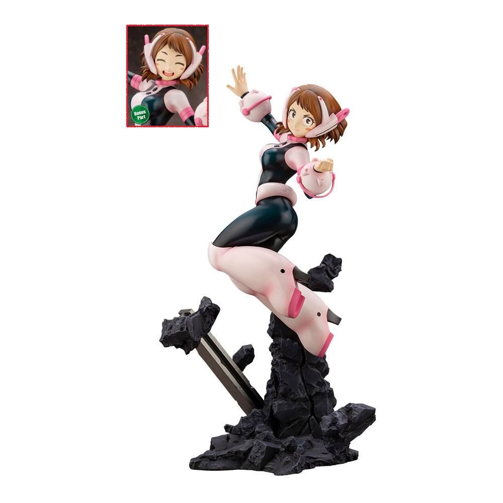 Kotobukiya ARTFXJ 1/8 scale Version 2 Bonus Edition statue of Ochaco Uraraka from My Hero Academia, featuring detailed sculpt and dynamic pose, with exclusive bonus accessories, in collector packaging.