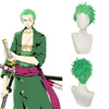 Green wig of an anime charachter with sword. 