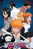 Bleach anime poster featuring Ichigo Kurosaki in the foreground with his signature orange hair and white striped shirt, surrounded by Soul Reaver characters including Rukatsu Kuroo, Momo Yaiba, and Ori no Naka de Amigo on a dark blue illustrated background with the Bleach logo at the bottom.