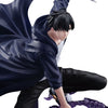 Anime character in a dynamic pose with a flowing cape on a white background