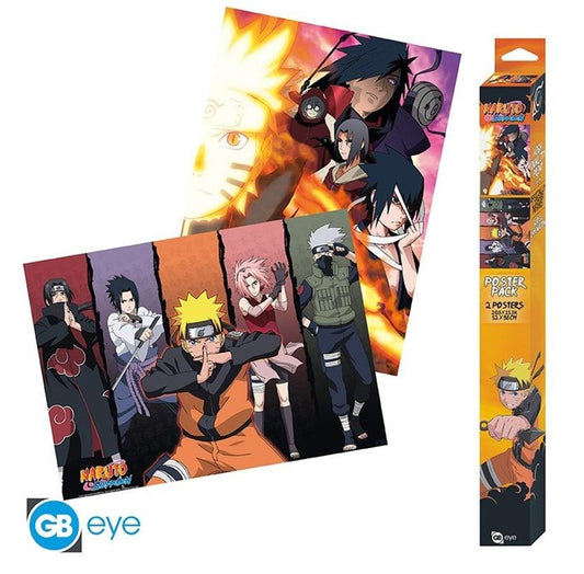 Naruto-themed poster pack with character illustrations and packaging on a white background