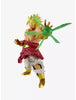 A detailed action figure of Broly from Dragon Ball Z in a dynamic pose, featuring spiky yellow hair, a red torn sash, white torn pants, gold boots, and a green energy ball prop, set against a plain white background.
