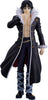 Action figure in a long black coat with white accents on a white background