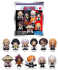 Bleach character mini figure set in its original packaging, with the front of the box shown at the top and the 11 individual chibi figures lined up below on a white background.