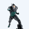 A detailed action figure of the Marvel character Blackguard, posed in a dynamic fighting stance. The figure features a textured black and gray armored suit with glowing teal accents on the chest and hands, set against a plain light gray background.