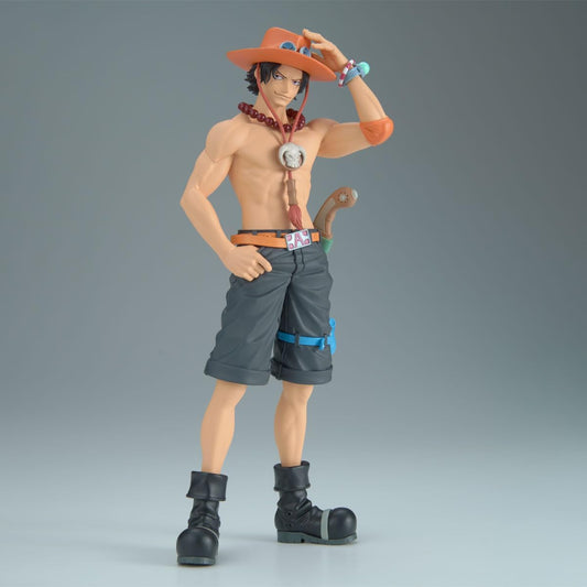 Action figure of a character with a red hat and gray shorts on a gray background