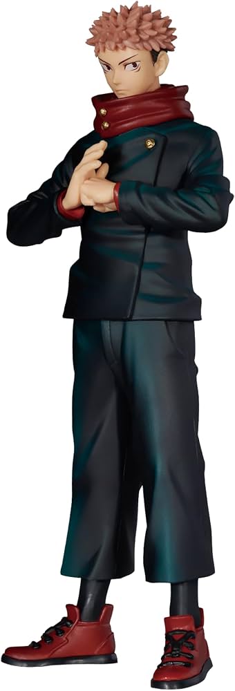 Action figure of a character in a dark outfit with red accents on a white background