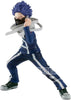Action figure of a character in a blue and white outfit with a white background