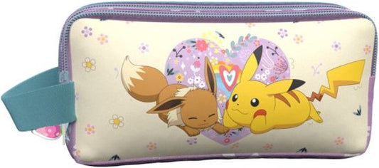 POKEMON Eevee and Pikachu Flower Collection Triple Pencil Case