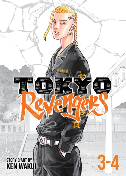 Tokyo Revengers Volume 3-4 comic book cover featuring a blonde male character in a black jacket, with the title 'Tokyo Revengers' in large black and orange lettering.