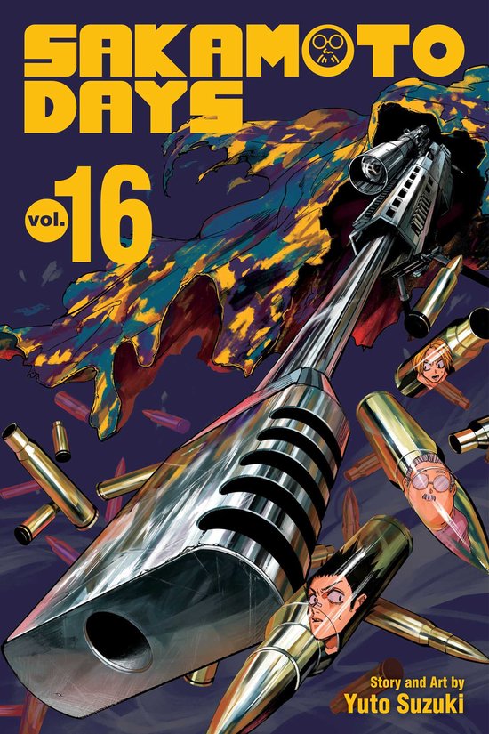 Cover of 'Sakamoto Days Vol. 16' with a large gun and colorful background.