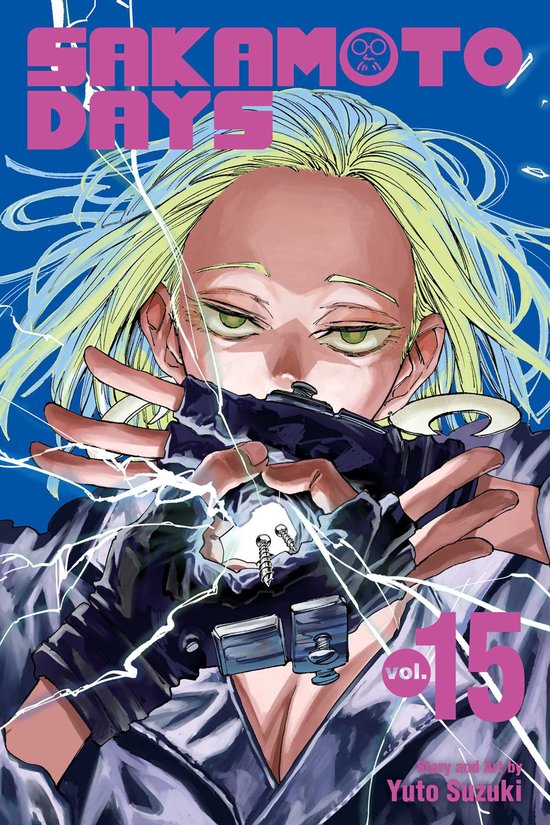 Manga book cover of 'Sakamoto Days' with a character holding a gun against a blue background