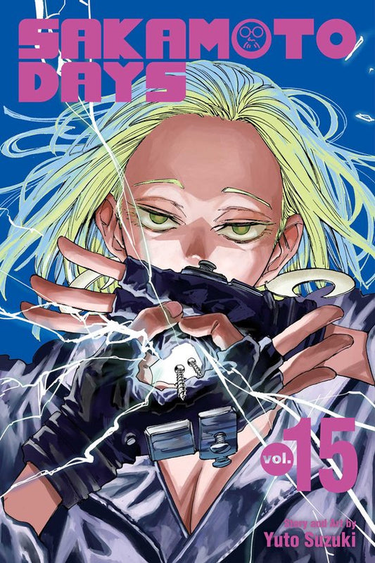 Manga book cover of 'Sakamoto Days' with a character holding a gun against a blue background