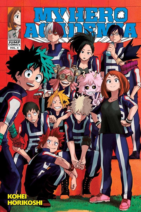 Cover of 'My Hero Academia' with character illustrations on a red background