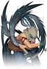A detailed collectible figurine of the Demon Slayer character Zenitsu Agatsuma, shown in a dynamic, muscular pose with his signature blue and black wind blades swirling around him. The figure features a pale, wolf-like face with pink ears and blue eyes, a brown feathered chest piece, and a blue outfit, set against a clean white background with a subtle shadow at the bottom.