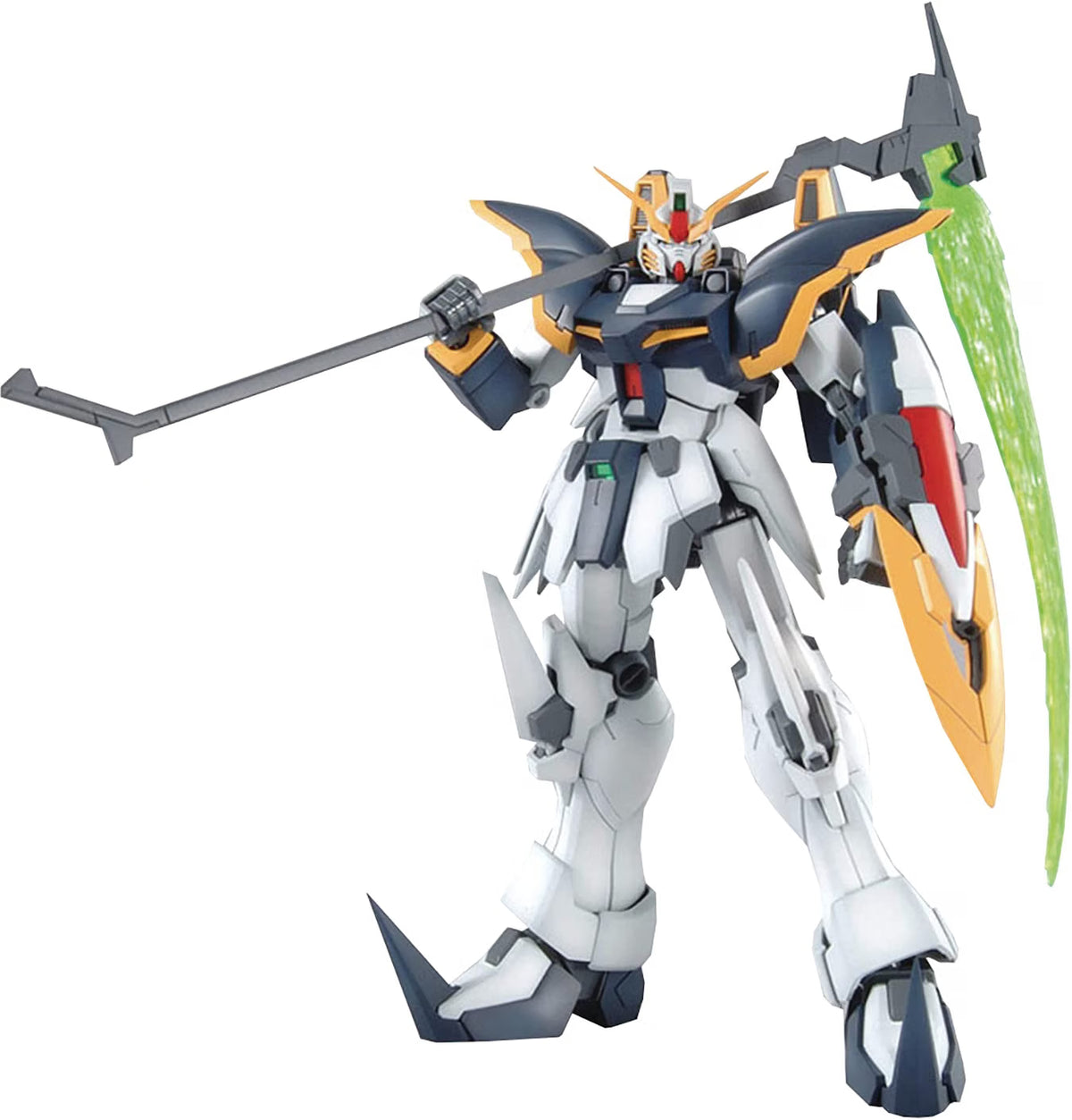 Mechanical robot toy with sword on a white background