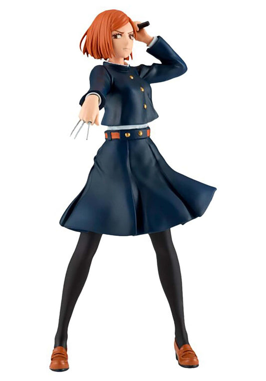Figure of a character in a blue outfit with a white background