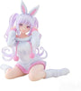 Anime character figurine in bunny outfit with pink and white colors on a white background