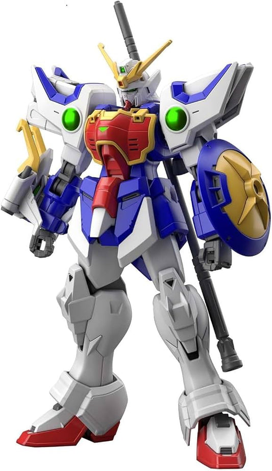 Toy robot model with blue, white, and red color scheme on a white background