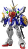 Toy robot model with blue, white, and red color scheme on a white background