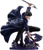 A detailed anime figurine of the character Kenma Kugisaki from Jujutsu Kaisen, captured in a dynamic crouching pose with his cape flowing behind him and a sword raised overhead. The figure is set on a dark purple base with a visible 'BAPEKSFO' brand mark at the bottom.