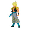 Action figure with spiky hair and blue accents on a white background