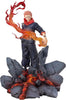 Figure of a character with fiery elements on a rocky base