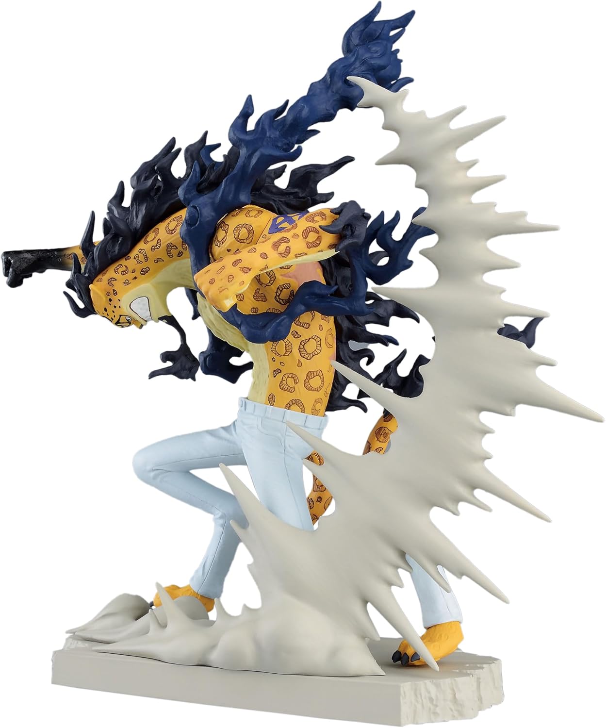 Banpresto Senkozekkei Panther figure of Rob Lucci from One Piece, featuring his sleek outfit and dynamic pose, in collector packaging.