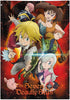 Promotional poster for 'The Seven Deadly Sins' with characters and a red background