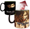 Two 'Attack on Titan' mugs with character designs and a temperature gauge.