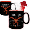 Black mug with 'Death Note' design and temperature gauge in the background