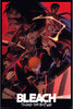 Poster of 'Bleach' with characters in action poses on a red background