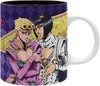 Mug with anime-style illustration of two characters on a purple background