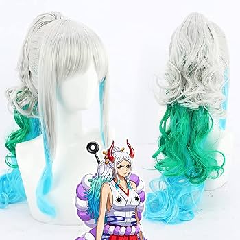 White long wig with some green and blue sprays from a pirate anime character.