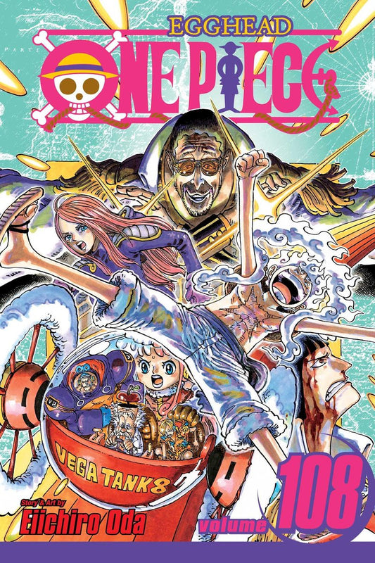 Cover of 'One Piece' manga volume 108 with colorful artwork and character illustrations.