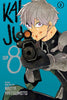 Anime character holding a gun with a blue background and text