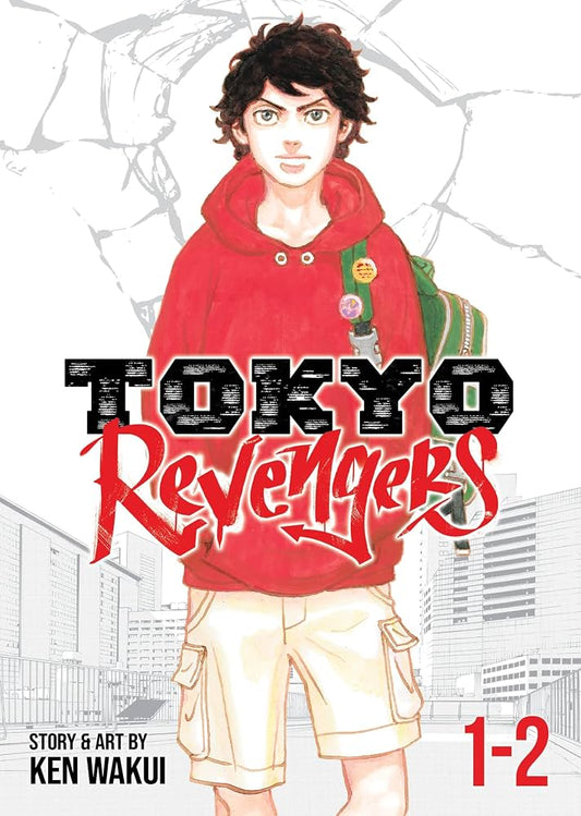 Manga book cover of 'Tokyo Revengers' with a character in a red hoodie and cityscape background.