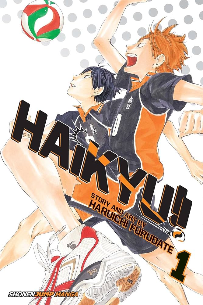 Manga cover of 'Haikyuu!!' with two characters in sports uniforms on a white background.