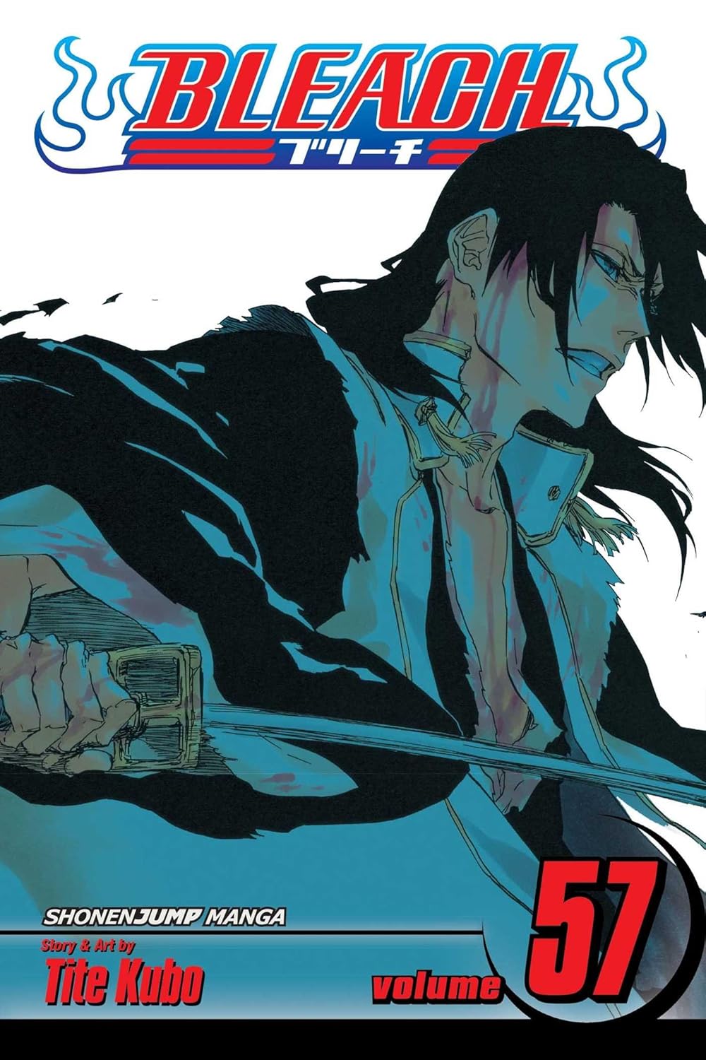Cover of 'Bleach' manga volume 57 with an anime character holding a sword.